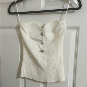 AKIRA Cream Ribbed Strapless Top with Gold Accents